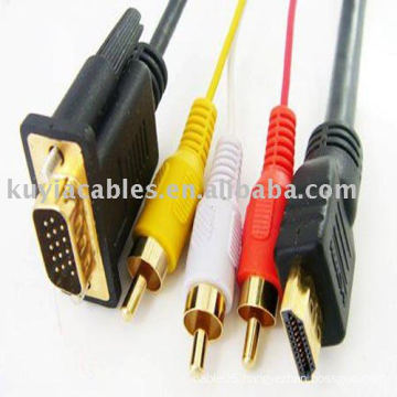 Gold plated 5ft 1.5m hdmi to vga 3rca av cable hdmi to vga cable for your monitor or TV set